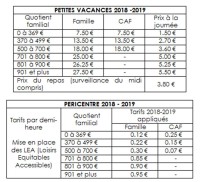 TARIFS ALSH PETITES VACANCES